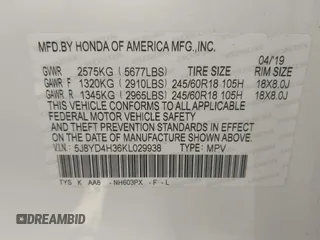 2019 Acura MDX with VIN 5J8YD4H36KL029938, listed as a IAAI auction lot 41139438 with 62,998 mi miles. Bid and sale history available at carsss.com. Image 9.