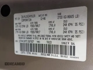 2007 Dodge 1500 SLT with VIN 1D7HA16P27J567637, listed as a IAAI auction lot 42122423 with 230,111 mi miles and . Bid and sale history available at carsss.com. Image 9.