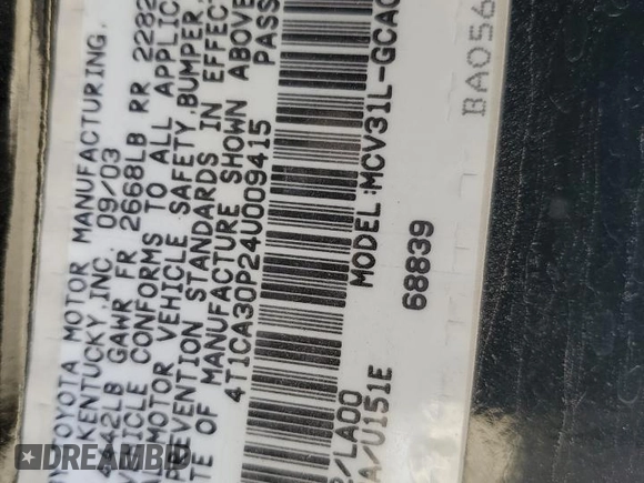2004 Toyota Solara SE z VIN 4T1CA30P24U009415, wystawiony jako Copart lot #51356725 z przebiegiem Nie podano mil oraz Nie do naprawy • Non repairable. Historia ofert i sprzedaży dostępna na DreamBid. Obrazek 12.