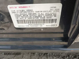 2009 Mitsubishi Lancer DE with VIN JA3AU16U89U038475, listed as a IAAI auction lot 42212426 with 114,530 mi miles and . Bid and sale history available at DreamBid. Image 9.