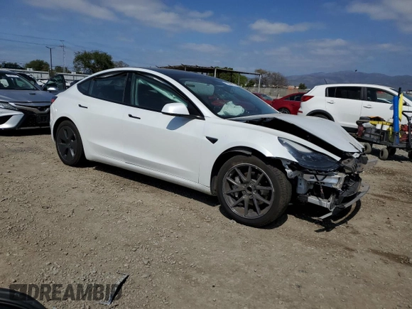 2021 Tesla Model 3 Standard Range Plus with VIN 5YJ3E1EA1MF871986, listed as a Copart auction lot 53389475 with Not Provided miles and Salvage Title. Bid and sale history available at DreamBid. Image 4.