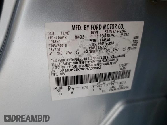 2008 Ford Edge SEL z VIN 2FMDK38CX8BA33802, wystawiony jako Copart lot #58480615 z przebiegiem 94 850 mil mil oraz Szkoda całkowita • Salvage title. Historia ofert i sprzedaży dostępna na DreamBid. Obrazek 13.