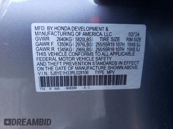 2024 Acura MDX с VIN 5J8YE1H33RL028106, выставлен на аукционе Copart как лот 46869945 с пробегом 15 952 миль миль и Списание • Salvage title. История ставок и продаж доступна на DreamBid. Изображение 13.