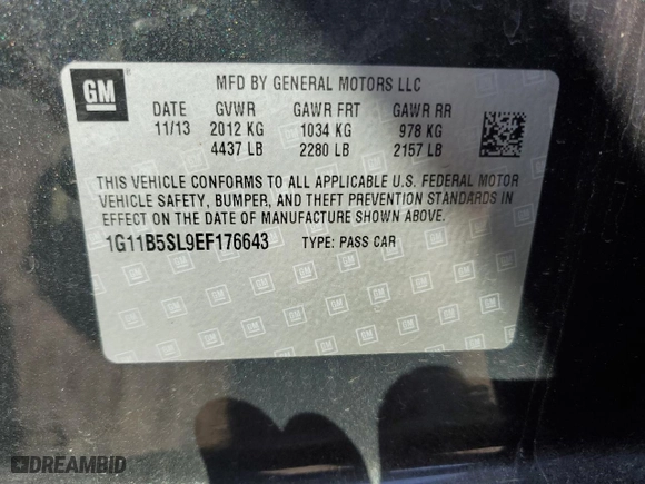 2014 Chevrolet Malibu LS with VIN 1G11B5SL9EF176643, listed as a Copart auction lot 52520065 with 106,933 mi miles and Salvage Title. Bid and sale history available at carsss.com. Image 12.