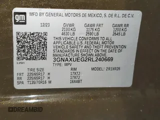 2024 Chevrolet Equinox LT with VIN 3GNAXUEG2RL240669, listed as a Copart auction lot 60472155 with Not provided miles and Clean title. Bid and sale history available at DreamBid. Image 14.