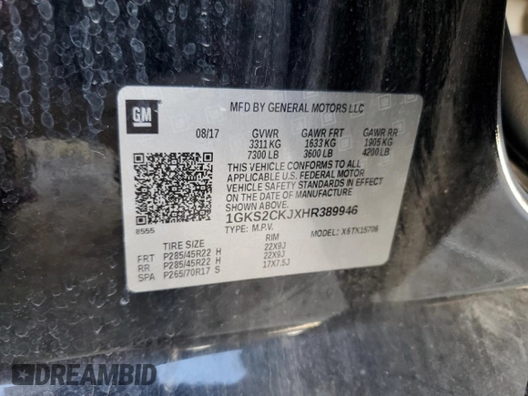 2017 GMC Yukon Denali with VIN 1GKS2CKJXHR389946, listed as a Copart auction lot 48678225 with 156,603 mi miles and Salvage Title. Bid and sale history available at carsss.com. Image 15.