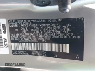 2011 Toyota Sienna LE AAS with VIN 5TDKK3DC2BS096965, listed as a IAAI auction lot 42583783 with 288,489 mi miles and . Bid and sale history available at DreamBid. Image 9.