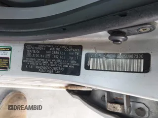 2005 Hyundai Elantra GLS with VIN KMHDN46D05U987330, listed as a IAAI auction lot 42520631 with 244,727 mi miles and . Bid and sale history available at DreamBid. Image 9.