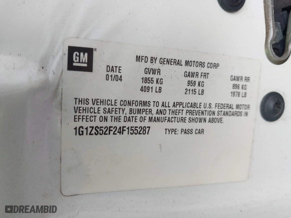 2004 Chevrolet Malibu with VIN 1G1ZS52F24F155287, listed as a IAAI auction lot 41540664 with 154,171 mi miles. Bid and sale history available at carsss.com. Image 9.