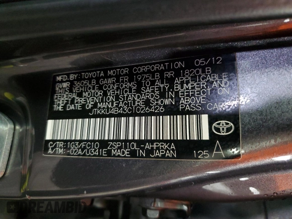 2012 Scion xD z VIN JTKKU4B43C1026426, wystawiony jako Copart lot #55339955 z przebiegiem 106 648 mil mil oraz Szkoda całkowita • Salvage title. Historia ofert i sprzedaży dostępna na DreamBid. Obrazek 12.
