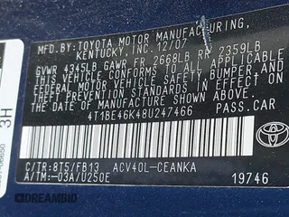 2008 Toyota Camry LE with VIN 4T1BE46K48U247466, listed as a IAAI auction lot 41996410 with 142,960 mi miles. Bid and sale history available at carsss.com. Image 9.