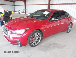 2018 Infiniti Q50 Red Sport 400 with VIN JN1FV7AR6JM481502, listed as a IAAI auction lot 41622523 with 74,097 mi miles and . Bid and sale history available at DreamBid. Image 2.