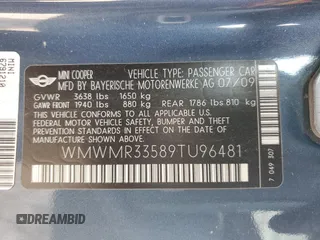 2009 MINI Convertible с VIN WMWMR33589TU96481, выставлен на аукционе Copart как лот 45398985 с пробегом 144 792 миль миль и Чистый • Clean title. История ставок и продаж доступна на DreamBid. Изображение 12.