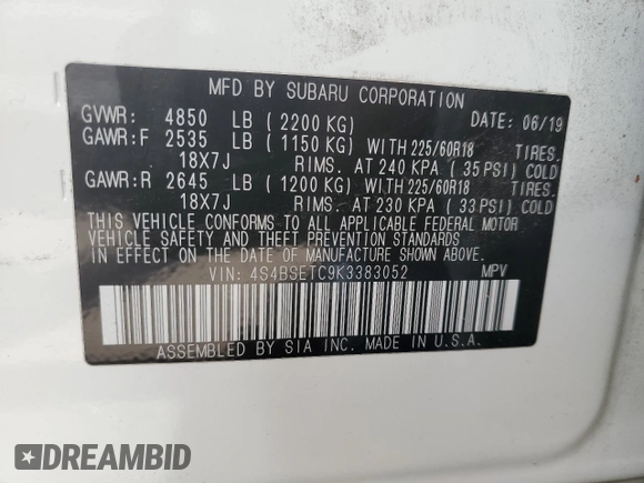 2019 Subaru Outback Touring z VIN 4S4BSETC9K3383052, wystawiony jako Copart lot #54141815 z przebiegiem 30 754 mil mil oraz Szkoda całkowita • Salvage title. Historia ofert i sprzedaży dostępna na DreamBid. Obrazek 13.