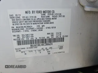 2019 Ford EcoSport Titanium z VIN MAJ6S3KL4KC280624, wystawiony jako Copart lot #57574955 z przebiegiem 122 900 mil mil oraz Tytuł czysty. Historia ofert i sprzedaży dostępna na DreamBid. Obrazek 10.