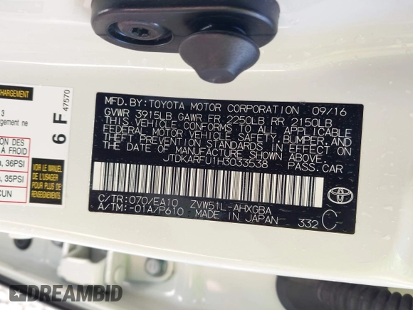 2017 Toyota Prius Two z VIN JTDKARFU1H3033538, wystawiony jako IAAI lot #42362770 z przebiegiem 74 671 mil mil oraz . Historia ofert i sprzedaży dostępna na DreamBid. Obrazek 9.
