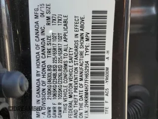 2015 Honda CR-V EX-L with VIN 2HKRM4H77FH652954, listed as a Copart auction lot 54355975 with 66,308 mi miles and Salvage Title. Bid and sale history available at carsss.com. Image 13.