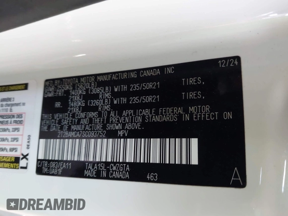 2025 Lexus RX 350 with VIN 2T2BAMCA7SC093752, listed as a IAAI auction lot 41558105 with 470 mi miles and . Bid and sale history available at DreamBid. Image 9.
