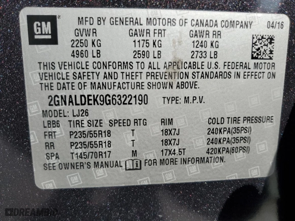 2016 Chevrolet Equinox LTZ with VIN 2GNALDEK9G6322190, listed as a Copart auction lot 53302495 with 132,843 mi miles and Clean Title. Bid and sale history available at carsss.com. Image 13.