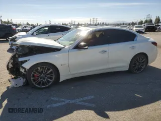 2019 Infiniti Q50 Red Sport 400 with VIN JN1FV7AP8KM761048, listed as a Copart auction lot 45673505 with 15,150 mi miles and Salvage title. Bid and sale history available at DreamBid. Image 1.