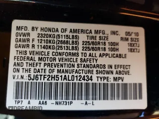 2010 Honda Accord Crosstour EX-L with VIN 5J6TF2H51AL012434, listed as a Copart auction lot 80922774 with 160,645 mi miles and Clean Title. Bid and sale history available at carsss.com. Image 12.