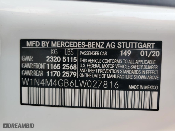 2020 Mercedes-Benz GLB with VIN W1N4M4GB6LW027816, listed as a Copart auction lot 44717965 with 48,308 mi miles and Salvage Title. Bid and sale history available at carsss.com. Image 14.