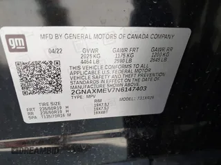 2022 Chevrolet Equinox RS with VIN 2GNAXMEV7N6147403, listed as a IAAI auction lot 42695434 with 68,645 mi miles and . Bid and sale history available at DreamBid. Image 9.