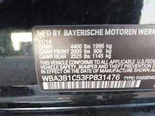 2015 BMW 3 Series 320i with VIN WBA3B1C53FP831476, listed as a IAAI auction lot 41219821 with 108,852 mi miles. Bid and sale history available at carsss.com. Image 9.