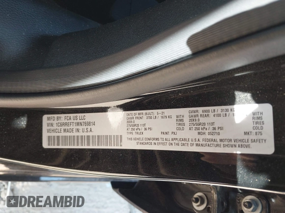 2021 Ram 1500 Big Horn z VIN 1C6RREFT1MN769814, wystawiony jako IAAI lot #42052424 z przebiegiem 71 958 mil mil oraz . Historia ofert i sprzedaży dostępna na DreamBid. Obrazek 9.