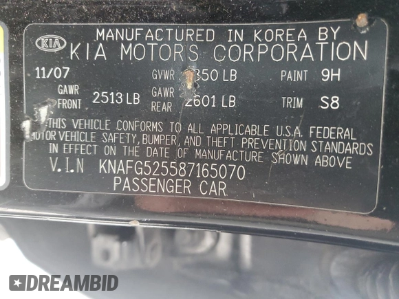 2008 Kia Rondo LX with VIN KNAFG525587165070, listed as a Copart auction lot 82879854 with 183,913 mi miles and Salvage Title. Bid and sale history available at carsss.com. Image 13.