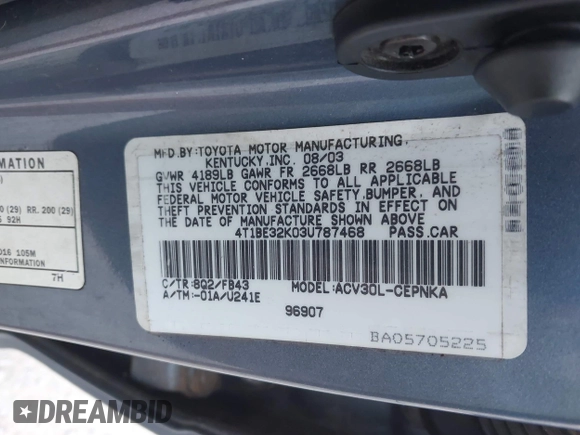 2003 Toyota Camry LE с VIN 4T1BE32K03U787468, выставлен на аукционе IAAI как лот 42315792 с пробегом 173 388 миль миль и . История ставок и продаж доступна на DreamBid. Изображение 9.