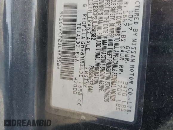 2018 Nissan Note SV with VIN 3N1CE2CP2JL358582, listed as a Copart auction lot 59489645 with 73,125 mi miles and Clean title. Bid and sale history available at DreamBid. Image 12.