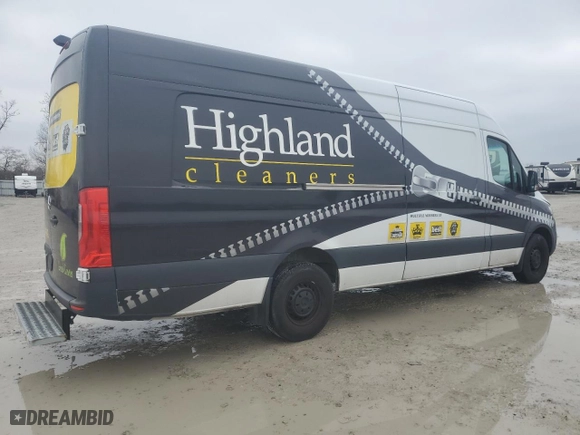 2023 Mercedes-Benz Sprinter Cargo Van with VIN W1Y4NDHY2PT147736, listed as a Copart auction lot 44758325 with NaN miles and Salvage Title. Bid and sale history available at carsss.com. Image 3.
