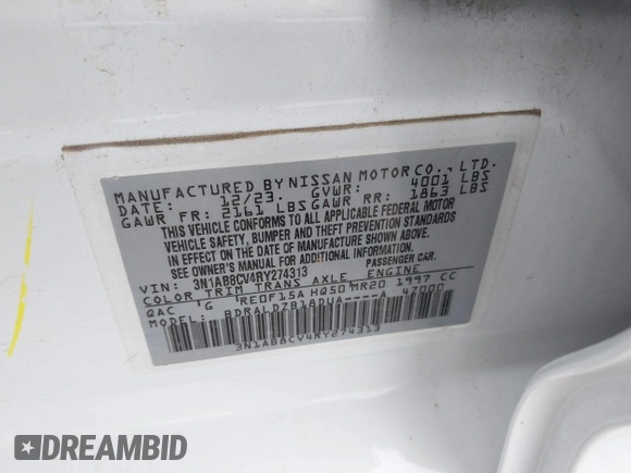 2024 Nissan Sentra SV with VIN 3N1AB8CV4RY274313, listed as a IAAI auction lot 42442578 with 33,681 mi miles and . Bid and sale history available at DreamBid. Image 9.
