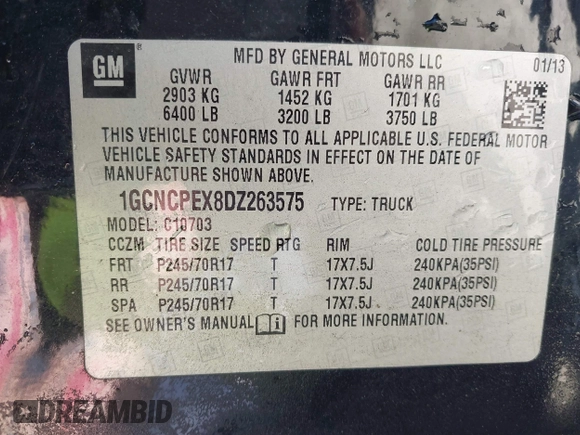 2013 Chevrolet Silverado 1500 Work Truck with VIN 1GCNCPEX8DZ263575, listed as a IAAI auction lot 41875007 with 133,318 mi miles and . Bid and sale history available at DreamBid. Image 9.