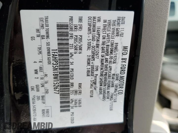2008 Ford Focus SE with VIN 1FAHP35N18W152677, listed as a Copart auction lot 51209385 with 108,000 mi miles and Salvage Title. Bid and sale history available at carsss.com. Image 12.