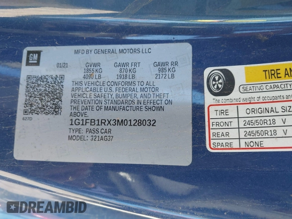 2021 Chevrolet Camaro 1LS z VIN 1G1FB1RX3M0128032, wystawiony jako IAAI lot #41050713 z przebiegiem 58 255 mil mil oraz . Historia ofert i sprzedaży dostępna na DreamBid. Obrazek 9.