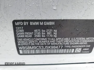 2018 BMW M3 with VIN WBS8M9C53J5K98477, listed as a IAAI auction lot 41733214 with 29,226 mi miles and . Bid and sale history available at DreamBid. Image 9.