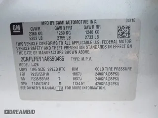 2010 Chevrolet Equinox LTZ with VIN 2CNFLFEY1A6350485, listed as a IAAI auction lot 41312046 with 168,267 mi miles. Bid and sale history available at carsss.com. Image 9.