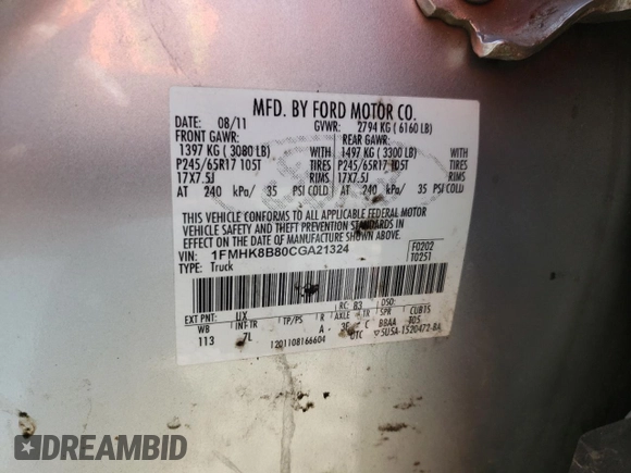 2012 Ford Explorer z VIN 1FMHK8B80CGA21324, wystawiony jako Copart lot #52968345 z przebiegiem Nie podano mil oraz Szkoda całkowita • Salvage title. Historia ofert i sprzedaży dostępna na DreamBid. Obrazek 14.