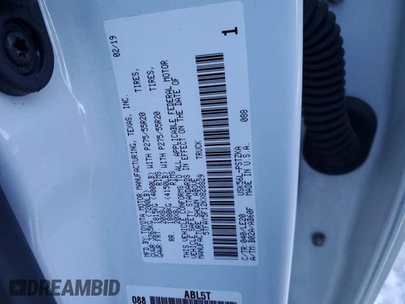 2019 Toyota Tundra SR5 z VIN 5TFAY5F12KX828829, wystawiony jako Copart lot #44032935 z przebiegiem Nie podano mil oraz Szkoda całkowita • Salvage title. Historia ofert i sprzedaży dostępna na DreamBid. Obrazek 13.