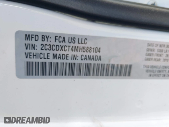 2021 Dodge Charger R/T with VIN 2C3CDXCT4MH588104, listed as a IAAI auction lot 41455312 with 72,162 mi miles and . Bid and sale history available at DreamBid. Image 9.