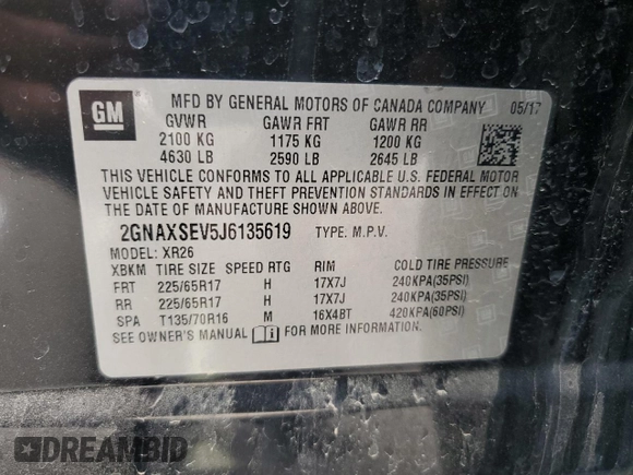 2018 Chevrolet Equinox LT z VIN 2GNAXSEV5J6135619, wystawiony jako Copart lot #56678645 z przebiegiem 77 019 mil mil oraz Szkoda całkowita • Salvage title. Historia ofert i sprzedaży dostępna na DreamBid. Obrazek 13.