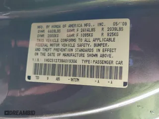 2009 Honda Accord Cpe EX with VIN 1HGCS12739A019304, listed as a IAAI auction lot 41728355 with 136,191 mi miles. Bid and sale history available at carsss.com. Image 9.