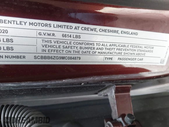 2021 Bentley Flying Spur W12 with VIN SCBBB6ZG9MC084879, listed as a IAAI auction lot 41264979 with Not Provided miles and . Bid and sale history available at DreamBid. Image 9.