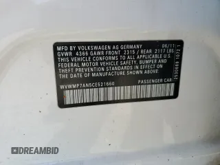 2012 Volkswagen CC Sport PZEV with VIN WVWMP7AN5CE521660, listed as a Copart auction lot 75190794 with 128,416 mi miles and Salvage Title. Bid and sale history available at carsss.com. Image 12.