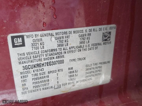 2014 Chevrolet Silverado 1500 LT with VIN 3GCUKREH7EG397000, listed as a Copart auction lot 44456235 with 228,486 mi miles and Salvage Title. Bid and sale history available at carsss.com. Image 13.