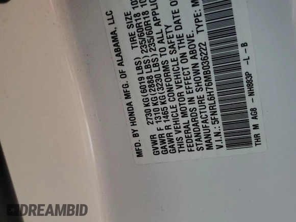 2021 Honda Odyssey EX-L with VIN 5FNRL6H76MB036222, listed as a Copart auction lot 44172475 with 105,388 mi miles and Salvage Title. Bid and sale history available at DreamBid. Image 15.