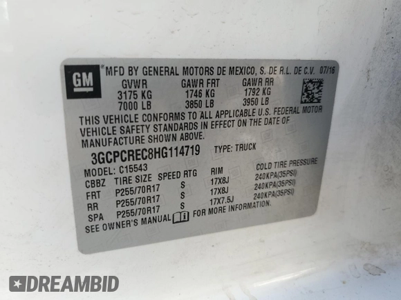2017 Chevrolet Silverado 1500 LT with VIN 3GCPCREC8HG114719, listed as a Copart auction lot 42954485 with 145,408 mi miles and Salvage Title. Bid and sale history available at carsss.com. Image 12.