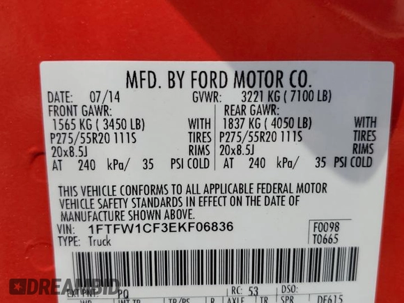 2014 Ford F-150 XL z VIN 1FTFW1CF3EKF06836, wystawiony jako Copart lot #63043945 z przebiegiem 181 887 mil mil oraz Szkoda całkowita • Salvage title. Historia ofert i sprzedaży dostępna na DreamBid. Obrazek 12.